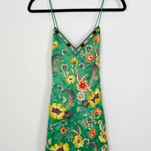 Alice and Olivia Tayla Lantern Floral Green Dress - Picture 2 of 6